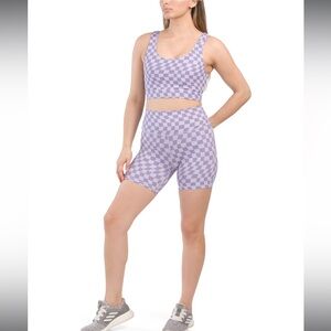 WILO
Wave Check Print Sports Bra And Shorts Set Lilac